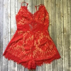 Tobi red lace romper